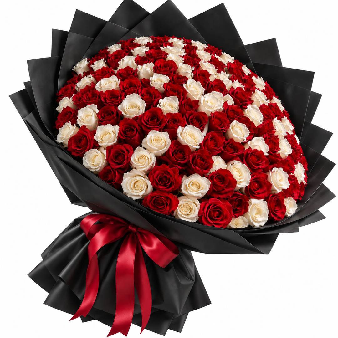 101 Red & White Roses – Boundless Love
