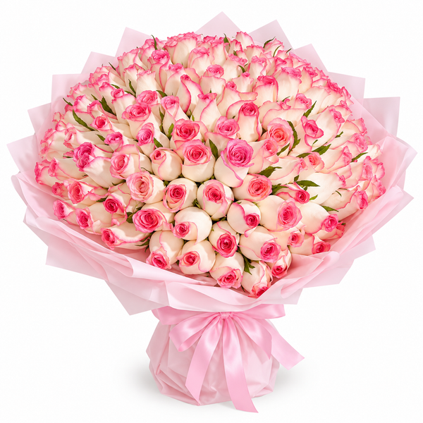 200 Pink & White Roses – Grand Elegance