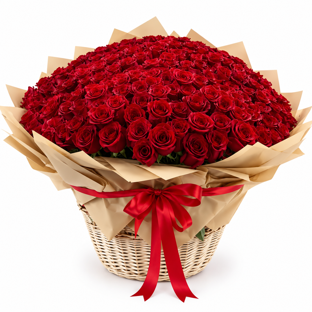 300 Red Roses – Grand Basket of Passion