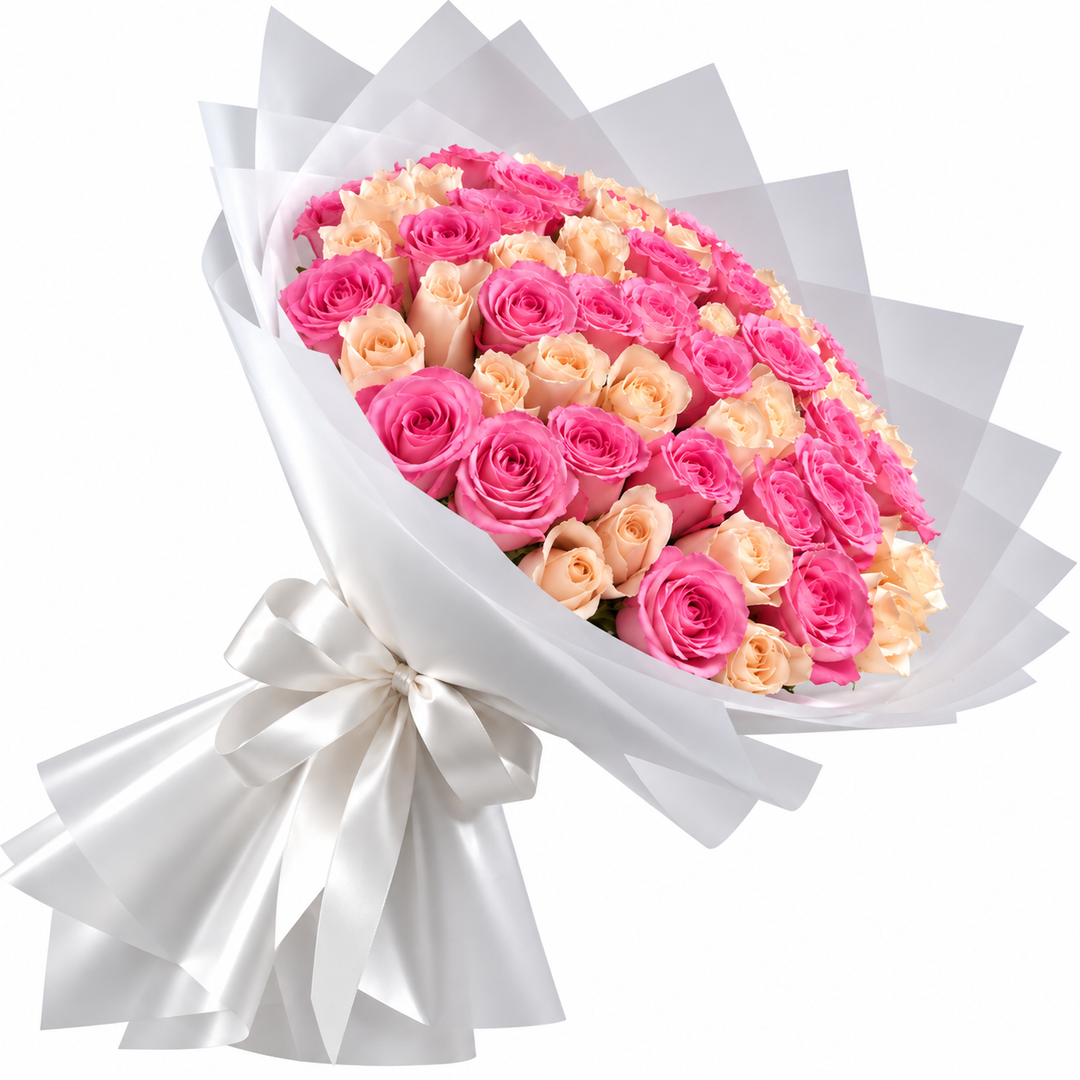 60 Peach & Pink Roses – Sweet Serenity
