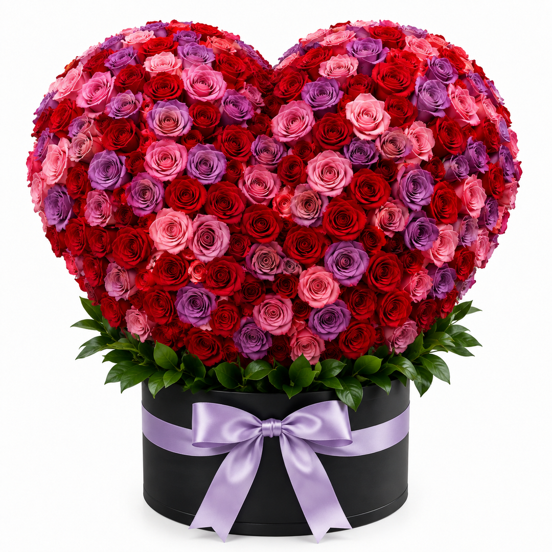 Red, Pink & Purple Heart (Black Box)