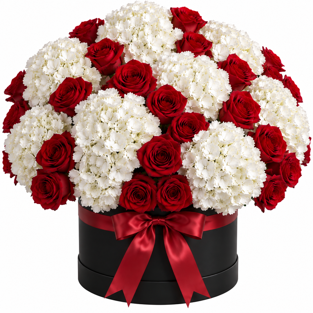 15 Hydrangeas & Roses – Crimson Cloud Box