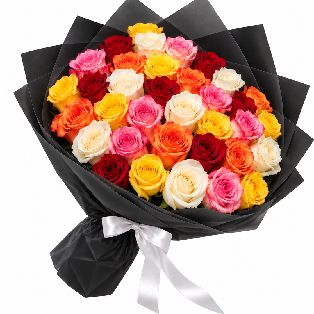 25 Rainbow Roses – Joyful Bloom