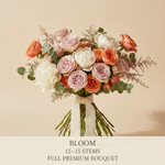 Load image into Gallery viewer, Bloom plan with 12–15 stems and a full premium bouquet